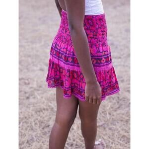 Bell Mandy Mini Skirt Size Large Purple Silk Cotton Smocked Pink Smocked Stretch